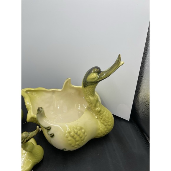 Set of 3 Hull Green Ceramic Duck Swan Mother #80 Baby Planter Ashtray Dish MCM - Picture 2 of 7